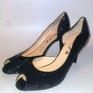 Unisa"Jypsy"9.5M Black Glitter/Pat.Leather Pumps 